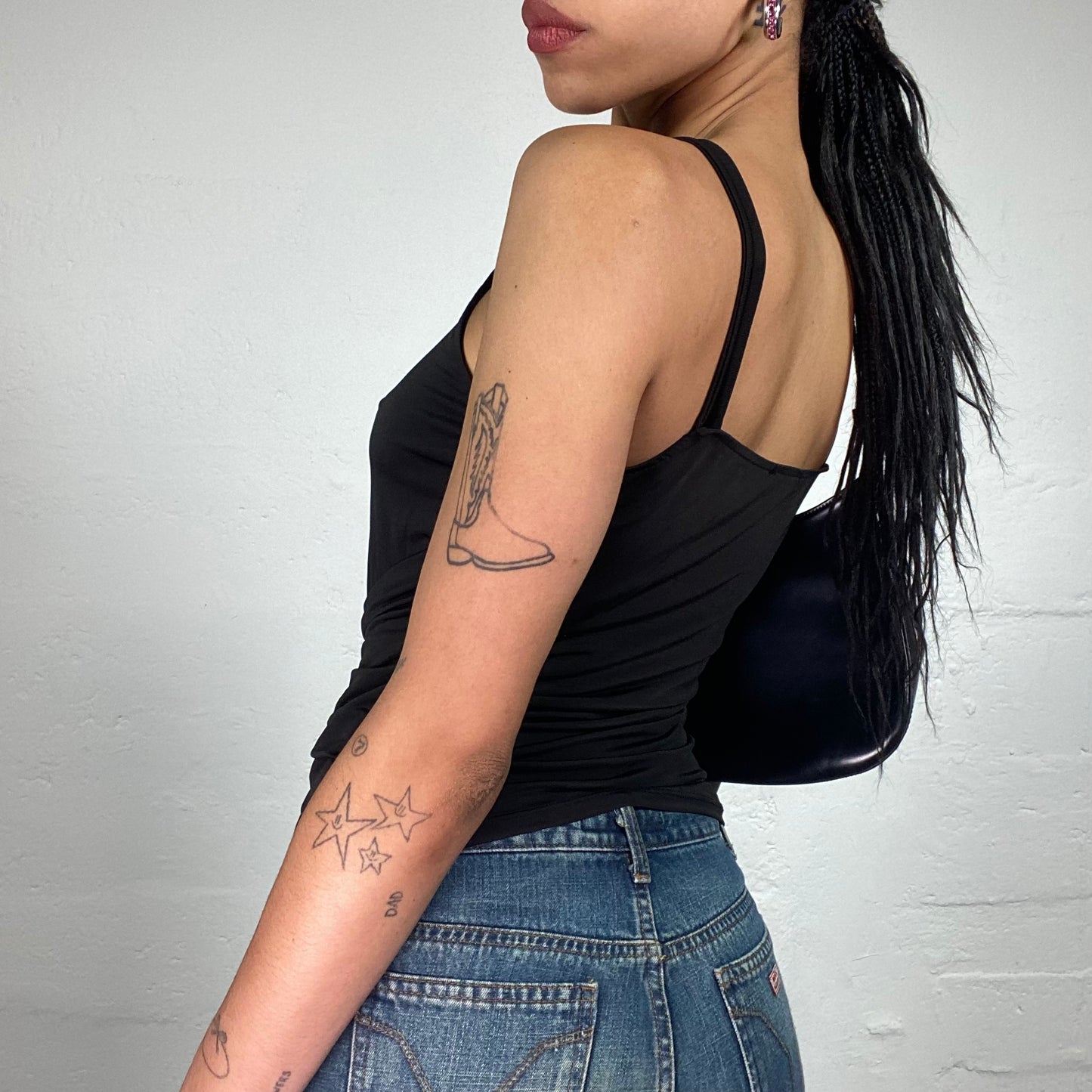 Vintage 2000's Clubwear Black Circle Neck Top with Transparent Ring Detail (M)