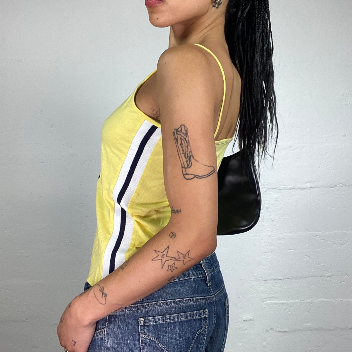 Vintage 2000's Sporty Summer Vibes Lemon Yellow Cami Top with Navy Blue Print (M)