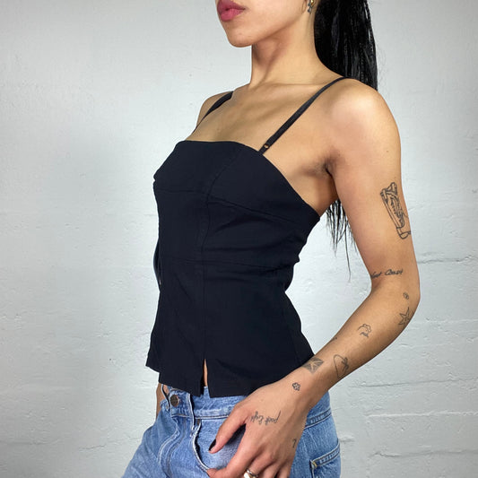 Vintage 2000's Downtown Girl Black Slim Fit Corset Style Cami Top (M)