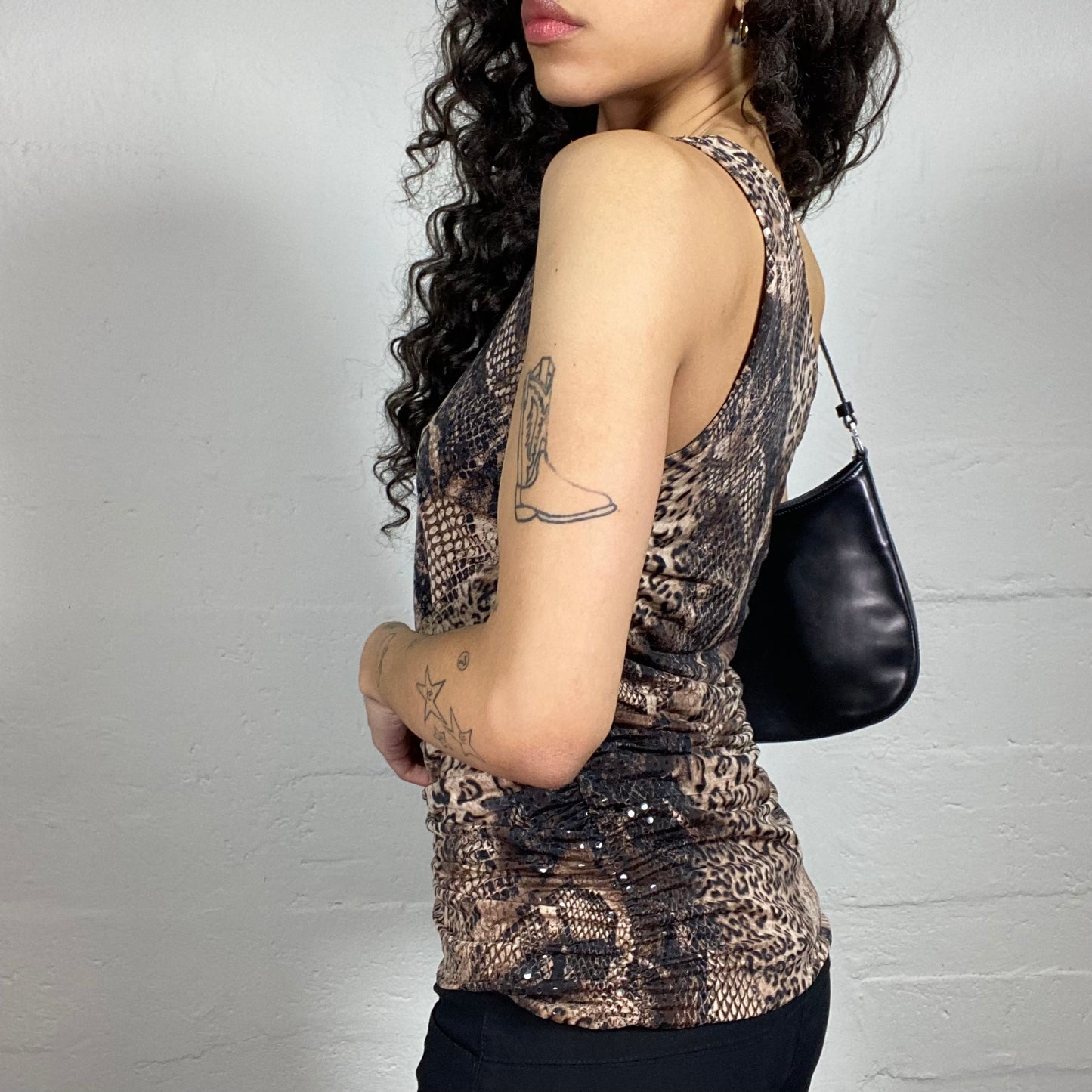 Vintage 2000's Cheetah Girl Draped Brown Animal Print One Shoulder Top (S)