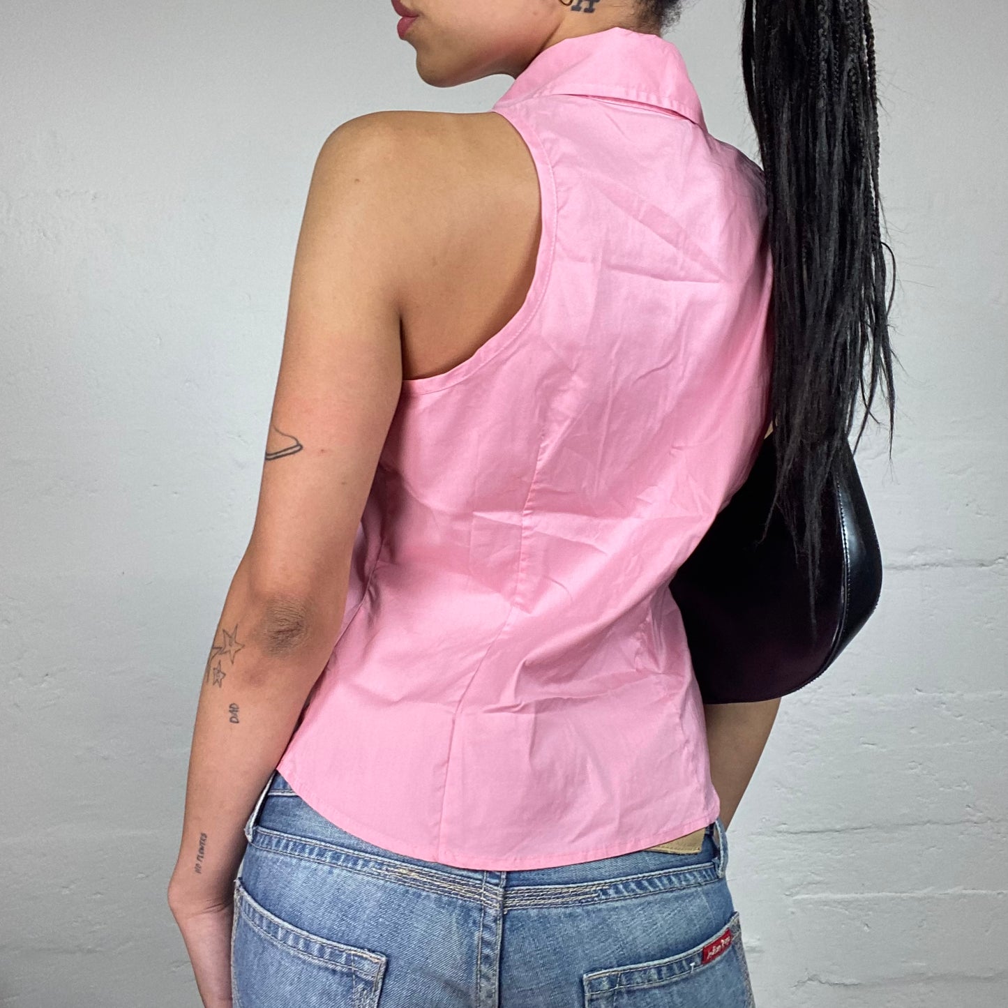 Vintage 2000's Archive Guess Bubblegum Pink Sleeveless Button Up Collated Shirt (L)