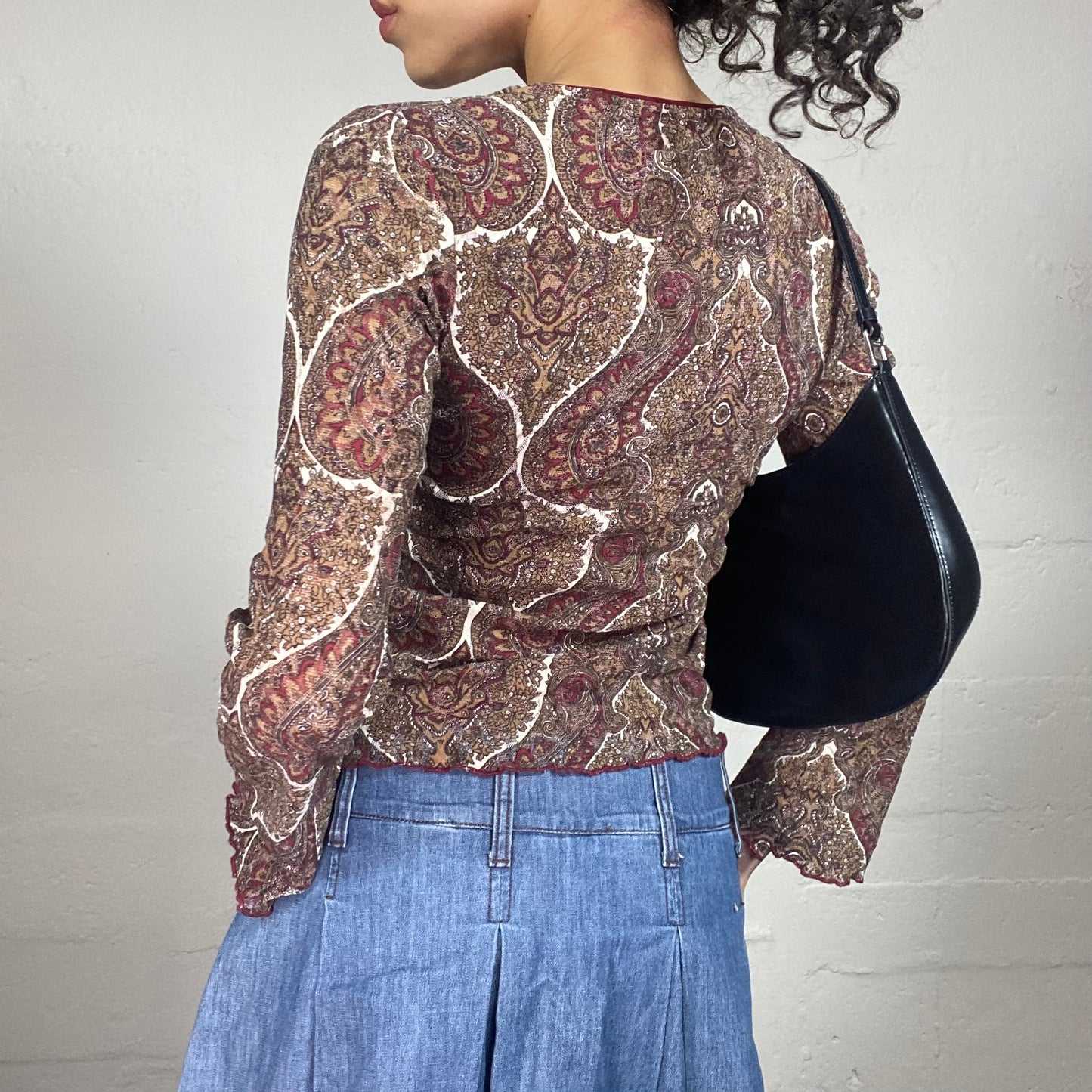 Vintage 2000's Boho Girl V-Neck Printed Longsleeve Top (S)