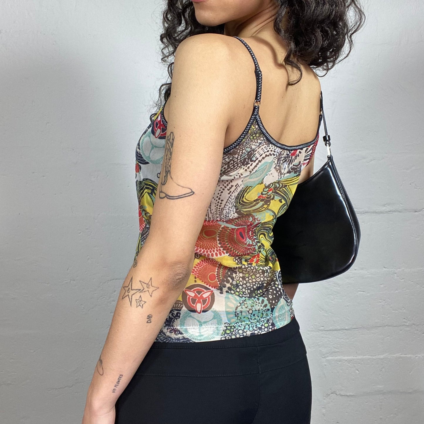 Vintage 2000's Boho Multicoloured Printed Chiffon Cami Top (S)