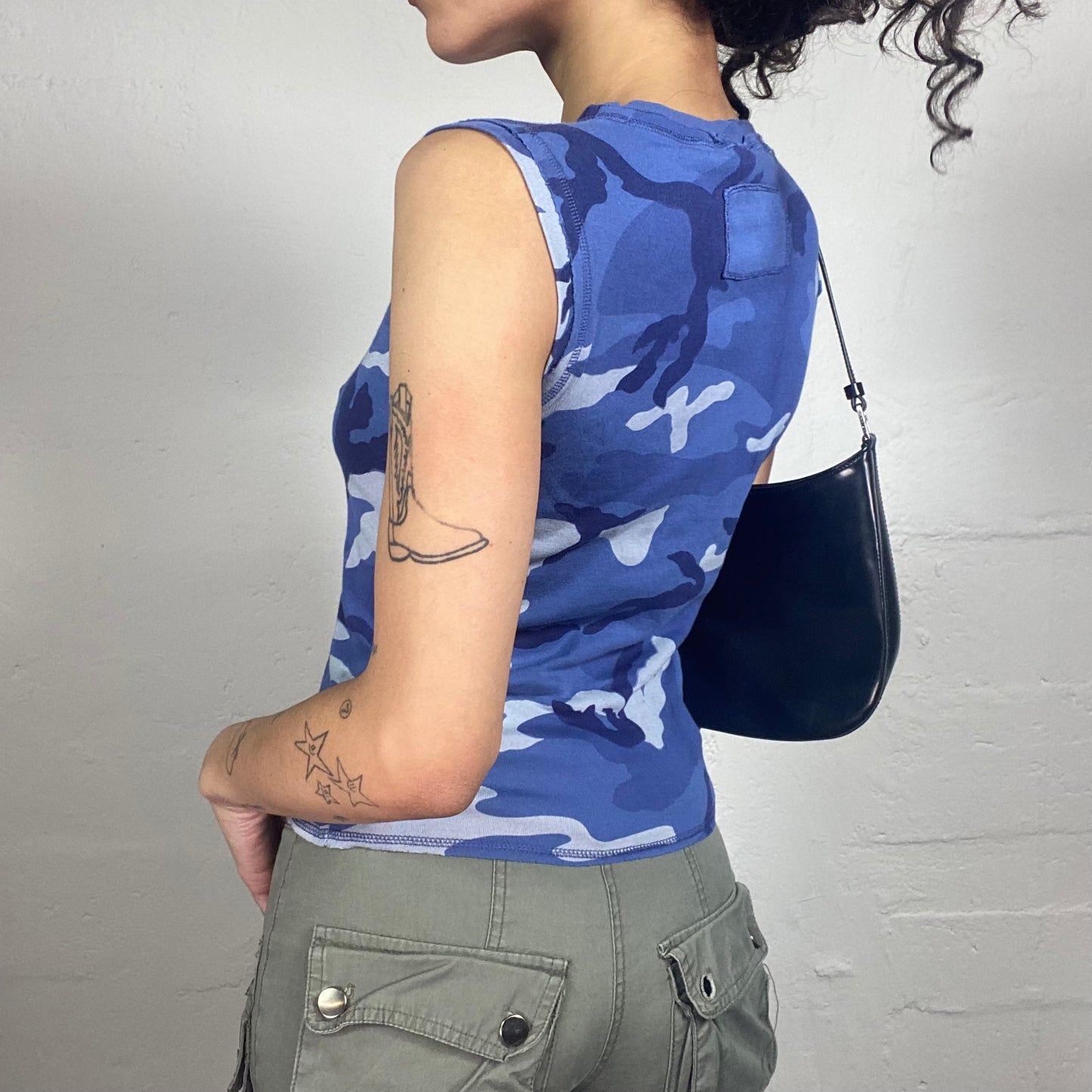 Vintage 2000's Skater Girl Blue Camo Print Tank Top with Freddy Print (S)