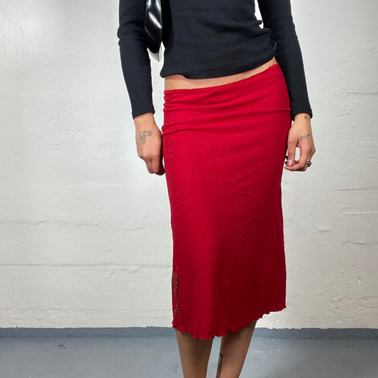 Vintage 2000's Femme Fatale Blood Red Midi Slim Fit Skirt (S)