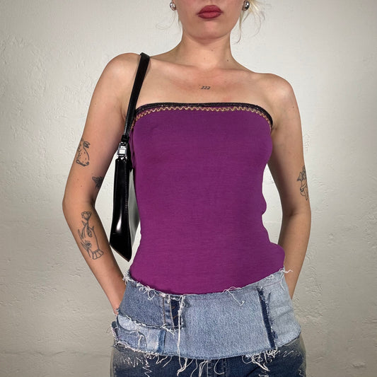 Vintage 2000's Downtown Girl Purple Bandeau Top with Seqin Detail and Denim Bottom Hem (S)