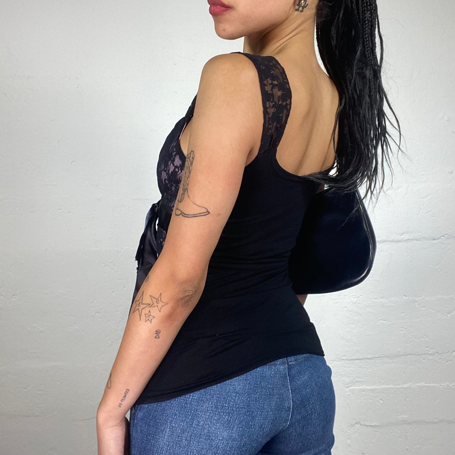 Vintage 2000's Romantic Black And Purple Floral Lace Cami Top with Silky Band (S)