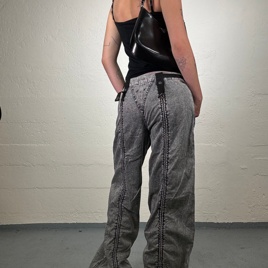 Vintage 2000's Grunge Grey Cargo Pants with Scrunch Front Seam and Black Strap Details (L)