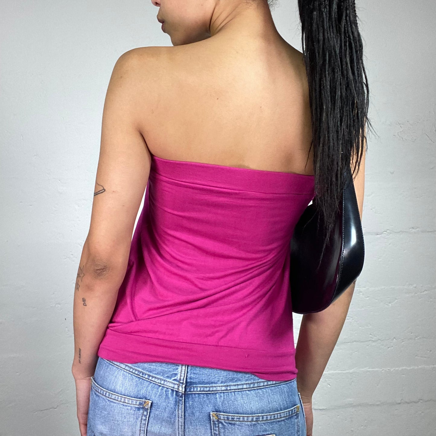 Vintage 2000's Glam Fuchsia Pink Draped Tube Top (S)