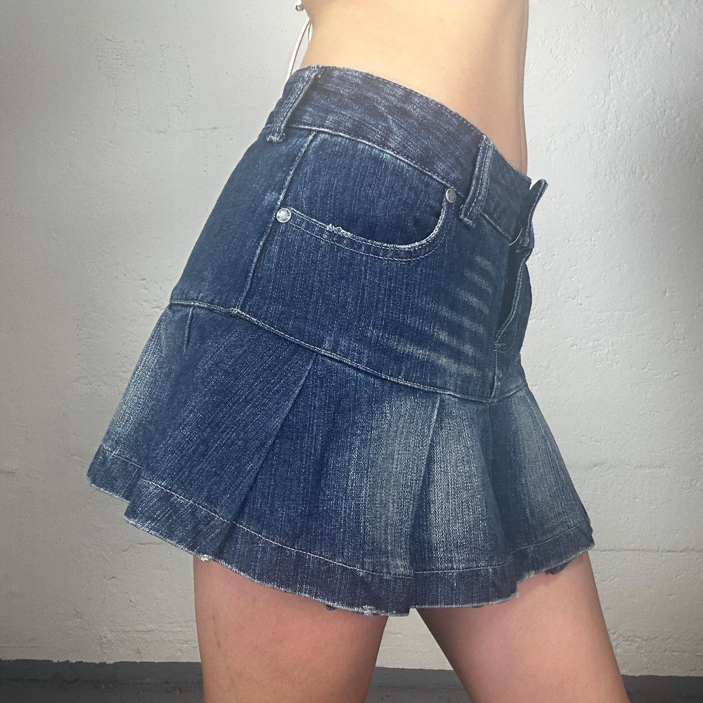 Vintage 2000’s Coquette Denim Mini Skirt with Pleats (S)