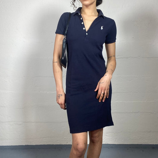Vintage 2000's Archive Polo Tennis Navy Blue Dress with a Collar (XS)