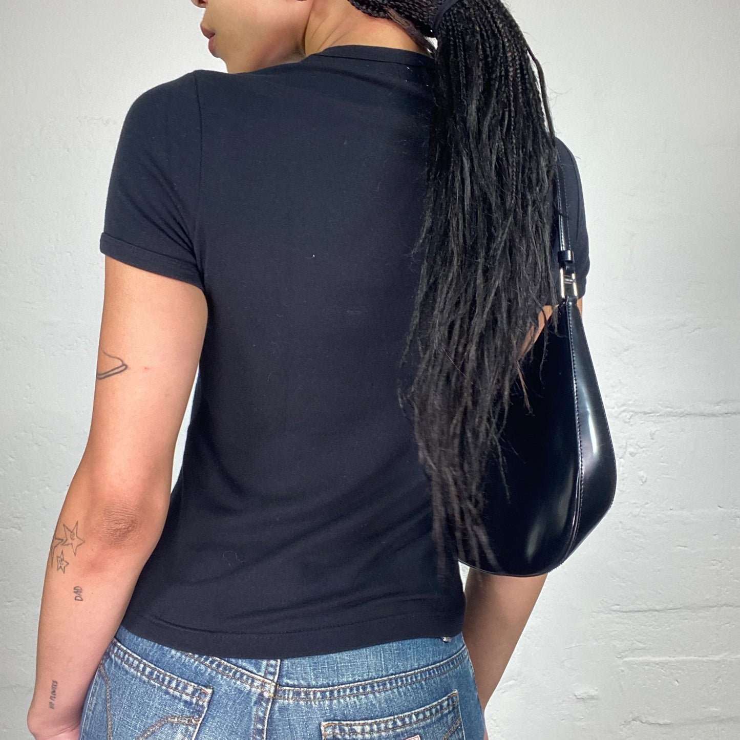 Vintage 2000's Downtown Girl Black Baby Tee with Simply Girl Typography White Print (M)