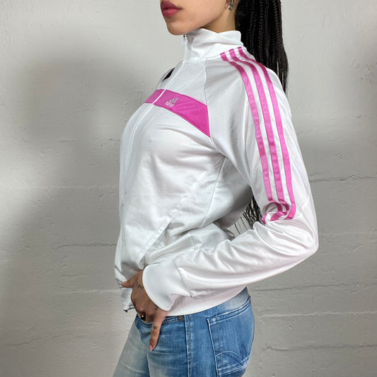 Vintage 2000’s Archive Adidas Paris Hilton Style White Zip Up Pollover with Pink Accents (S)