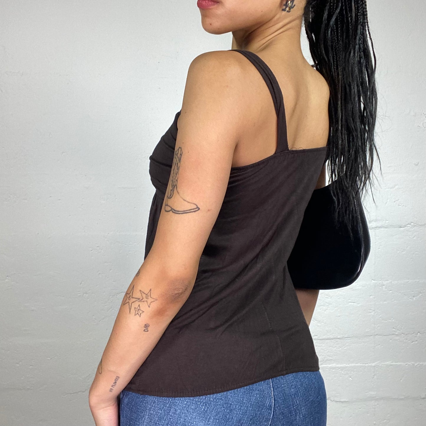 Vintage 2000's Downtown Girl Brown Draped Cami Top with Silky Brown Ribbon Detail (M)