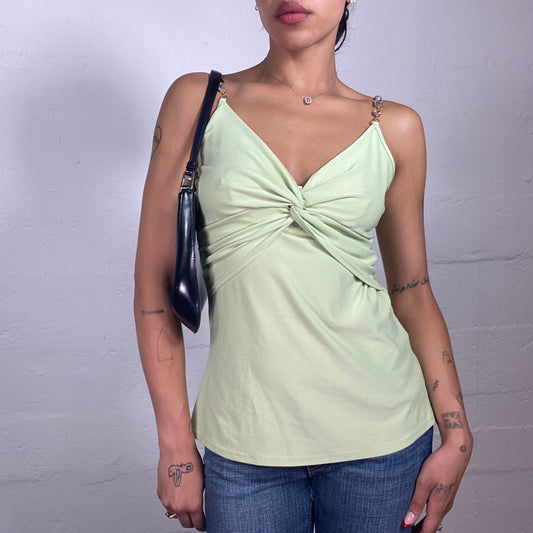 Vintage 2000's Summer Girl Light Lime Coloured Twisted Bra Cami Top (M/L)