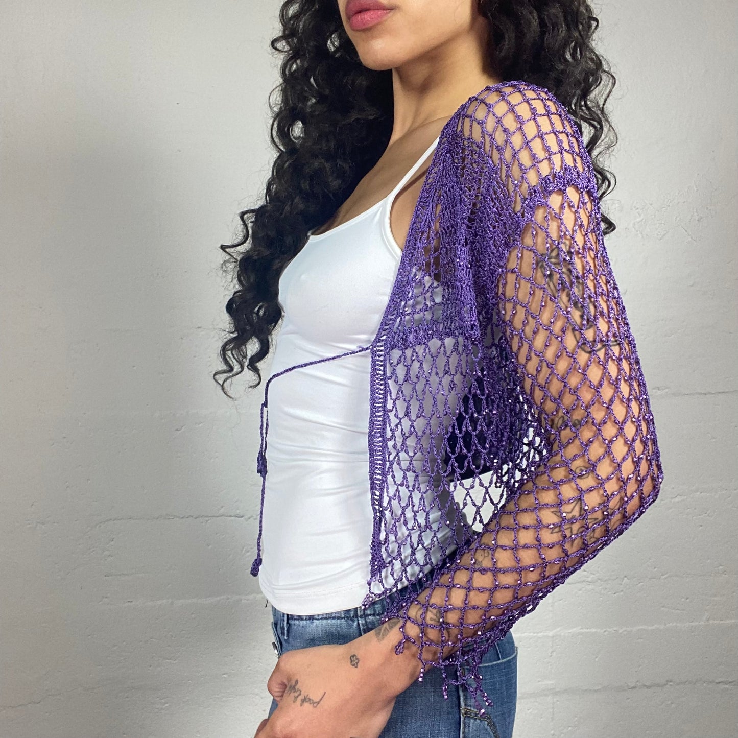 Vintage 2000's Casual Purple Fishnet Effect Bolero (S)