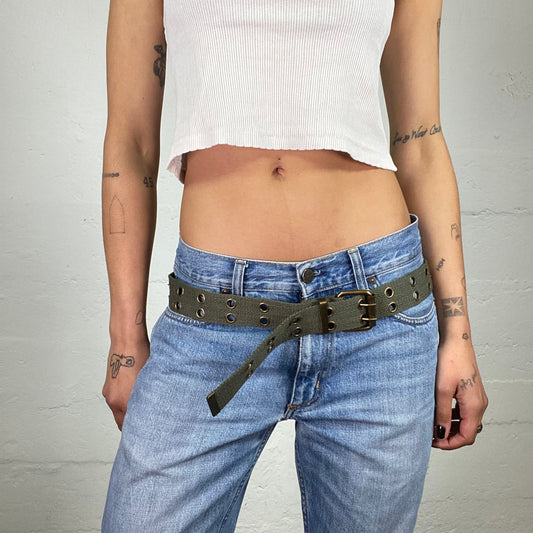 Vintage 2000's Downtown Girl Khaki Green Belt with Metal Eyelet Details