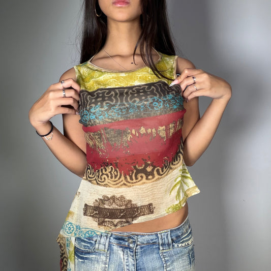 Vintage 90's Boho Multicolor Print Top (M)