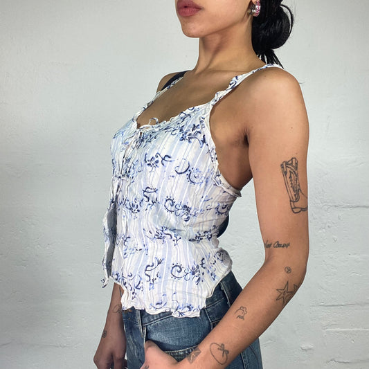 Vintage 2000's Soft Girl White Pleated Layered Cami Top (S)