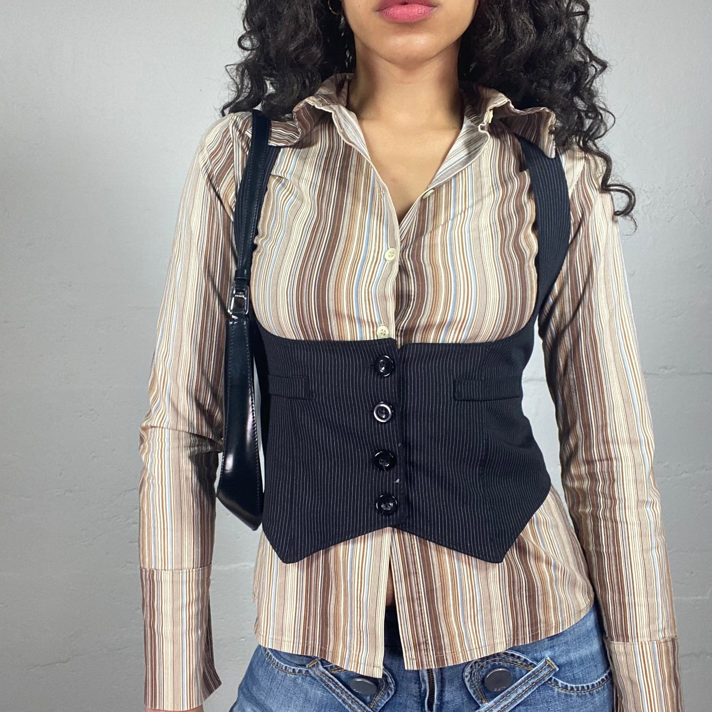 Vintage 2000's Office Girl Black Button Up Accessory Vest Top