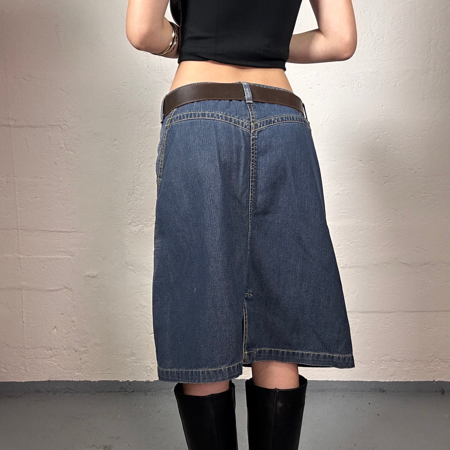 Vintage 2000's Cowgirl Blue Denim Classic Midi Skirt (S)