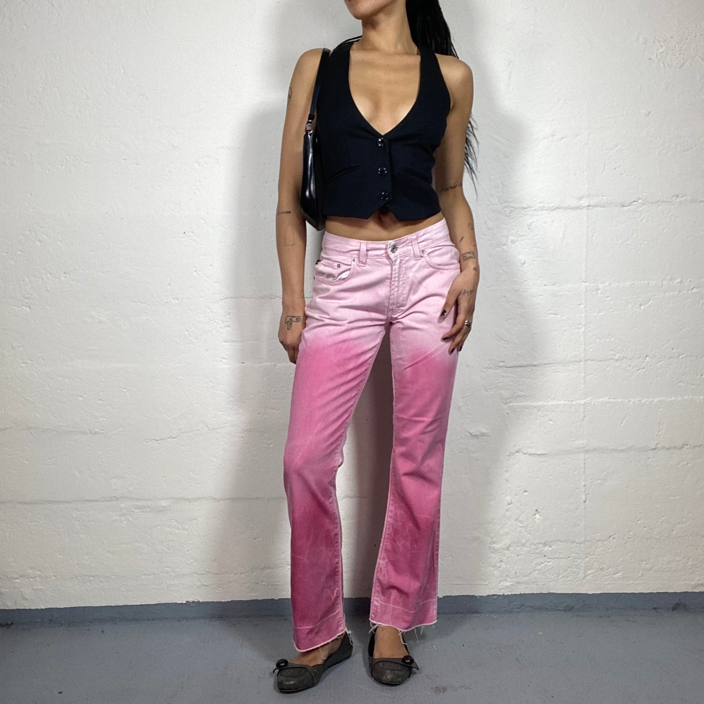 Vintage 2000's DKNY Downtown Girl Baby Pink and Hot Pink Fade Mid Waist Bootcut Jeans (M)