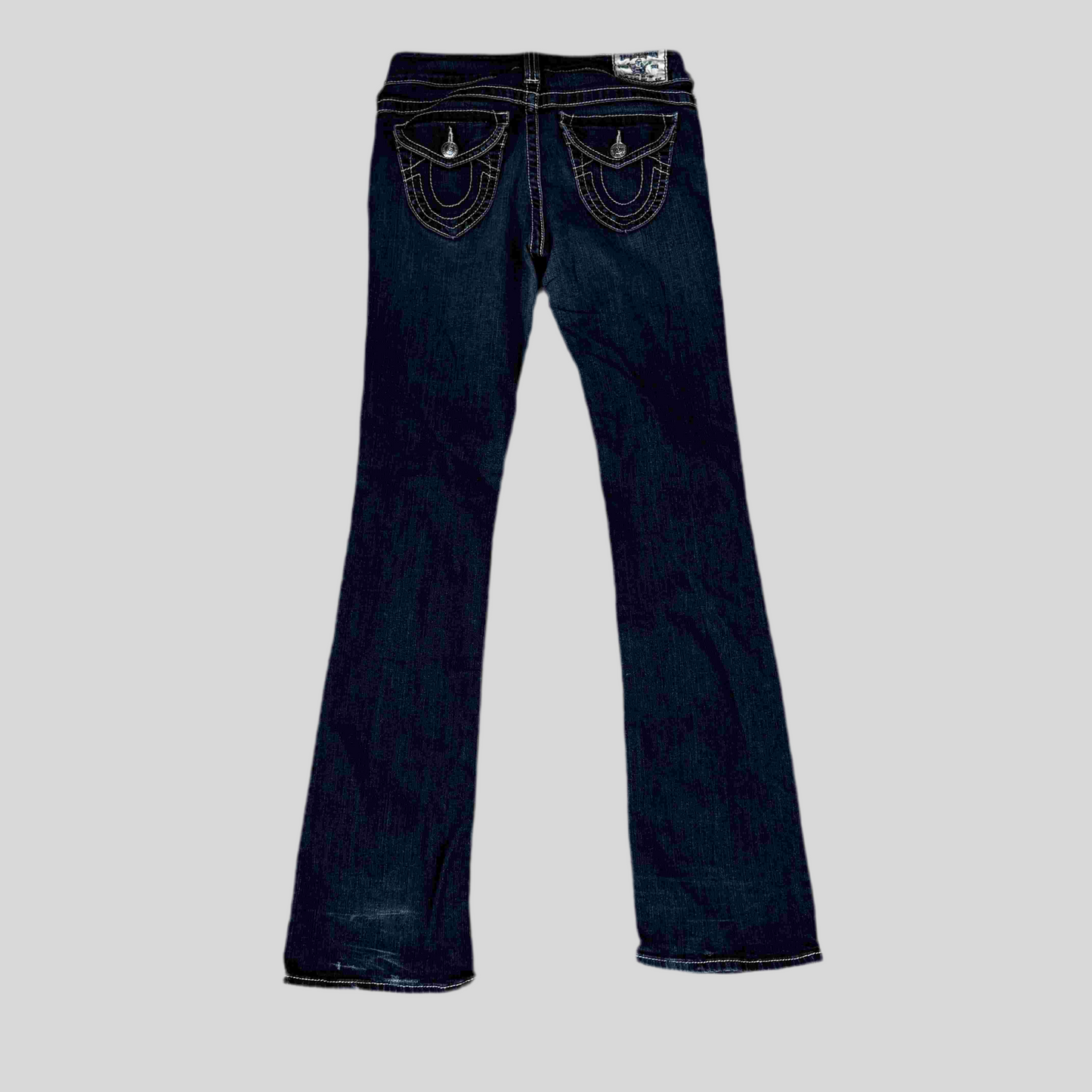 Vintage 90’s Rare True Religion Dark Washed Denim Flared Pants with Pocket Detail (S)