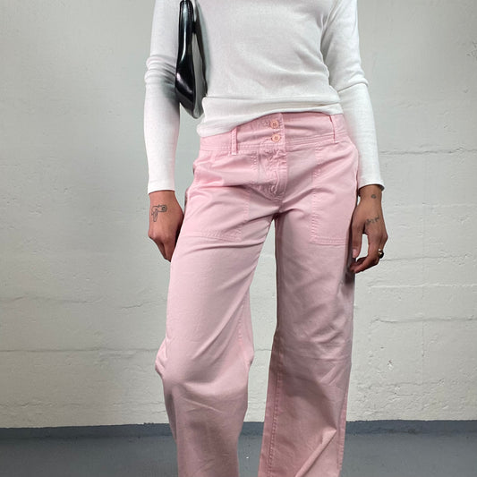Vintage 2000's Soft Girl Summer Baby Pink Low Rise Wide Leg Linen Pants