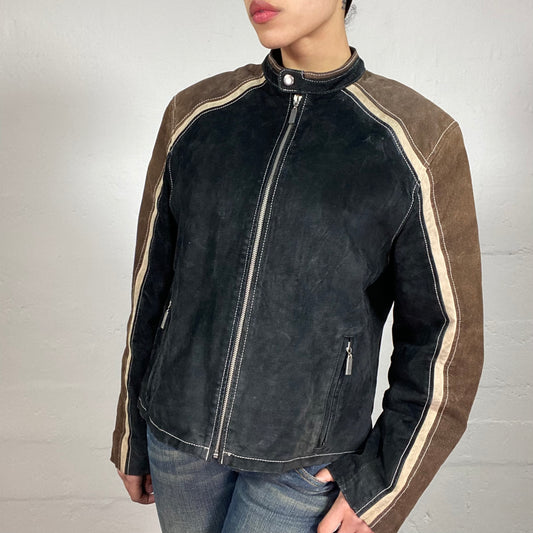 Vintage 2000's Biker Girl Black and Brown Leather Jacket