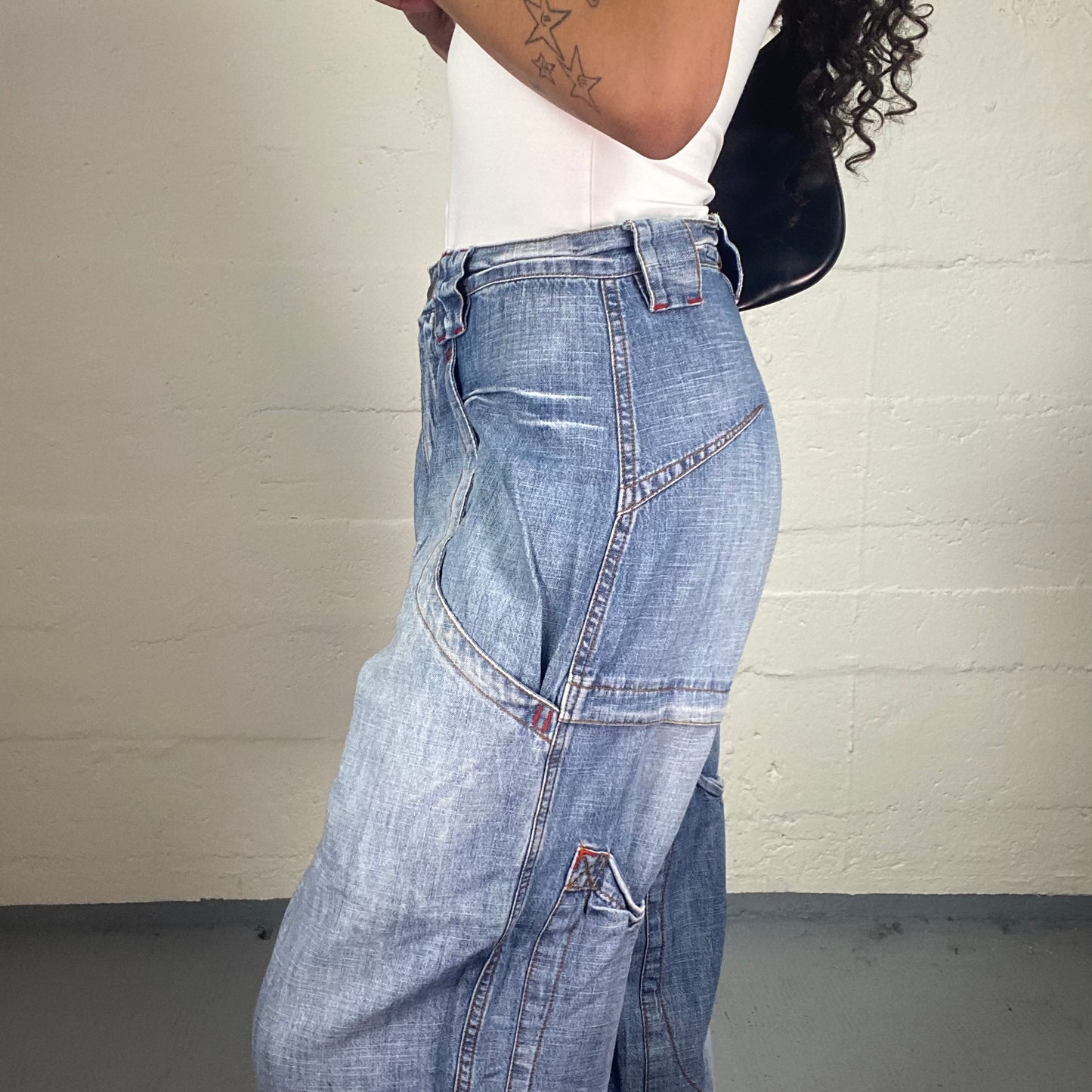 Vintage 2000's Hip-Hop Light Blue Washed Out Balloon Fit Jeans with Back Pockets (S)
