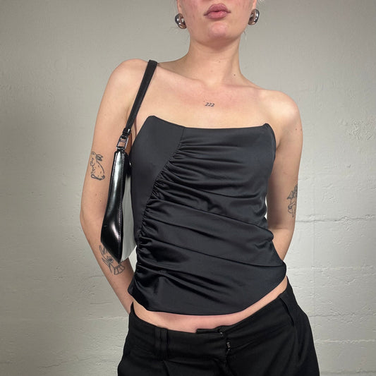 Vintage 2000's Morgan Chic Night Out Black Satin Draped Corset Top with Pointy Bra (XS)
