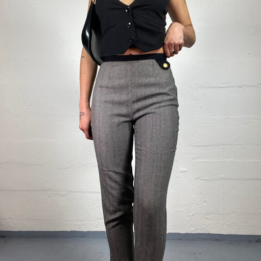 Vintage 2000's Versus Gianni Versace Office Girl Two-Sided Black and Grey High Rise Pants with Button Details (S)