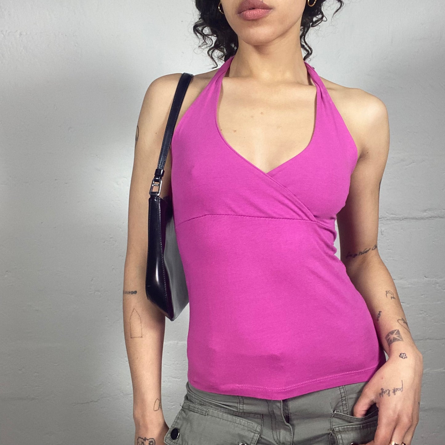 Vintage 2000's Upper East Side Rose Pink Neckholder Wrapped Bra Top (S)
