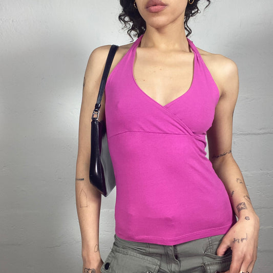 Vintage 2000's Upper East Side Rose Pink Neckholder Wrapped Bra Top (S)
