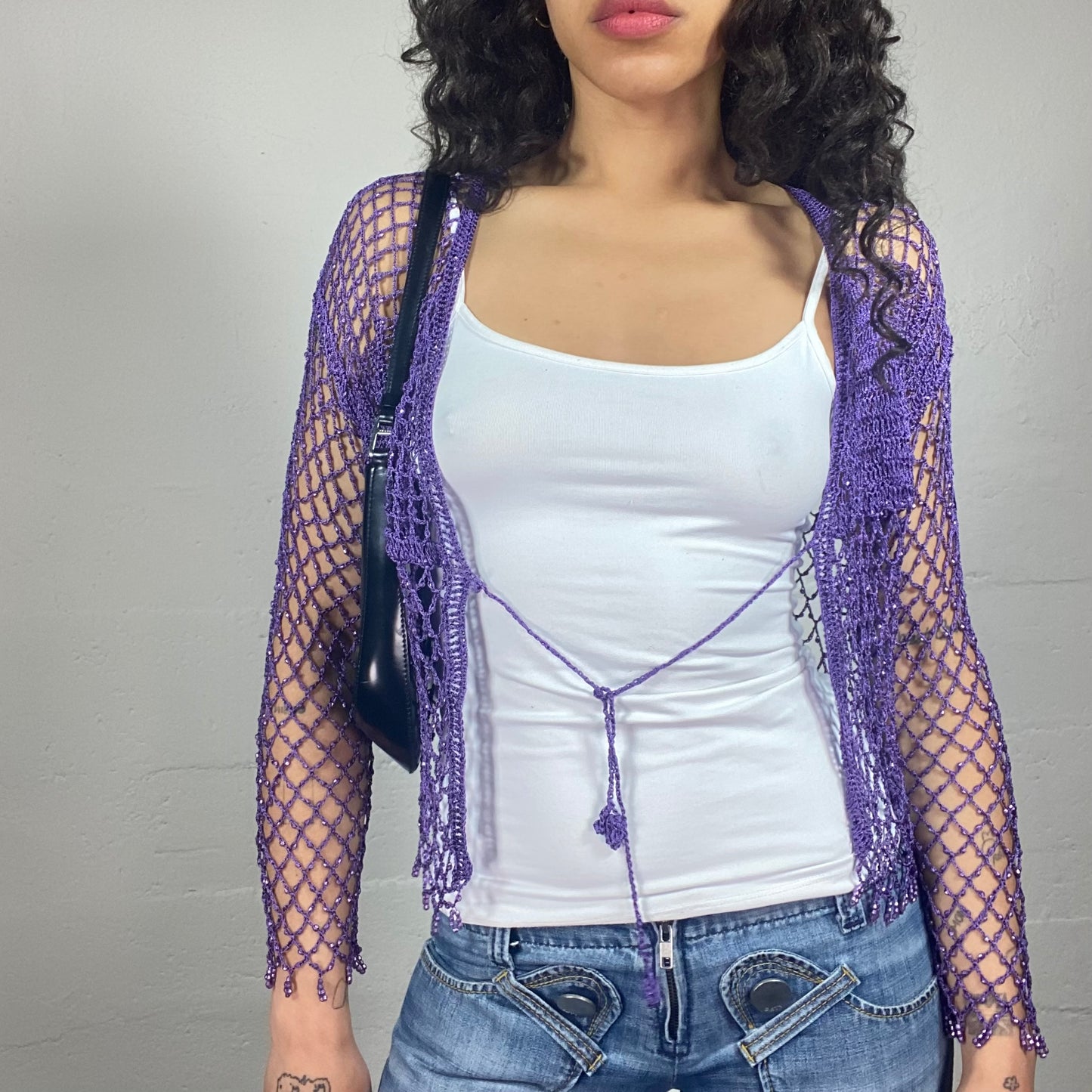 Vintage 2000's Casual Purple Fishnet Effect Bolero (S)