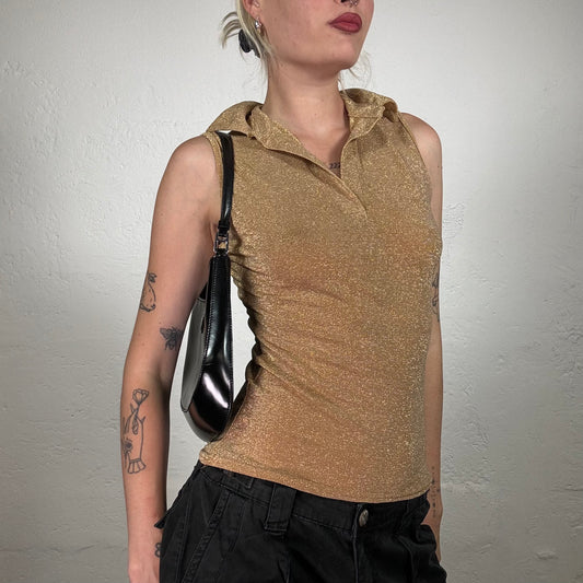 Vintage 2000's Classic Sleeveless Gold V-Neck Polo Shirt (S/M)