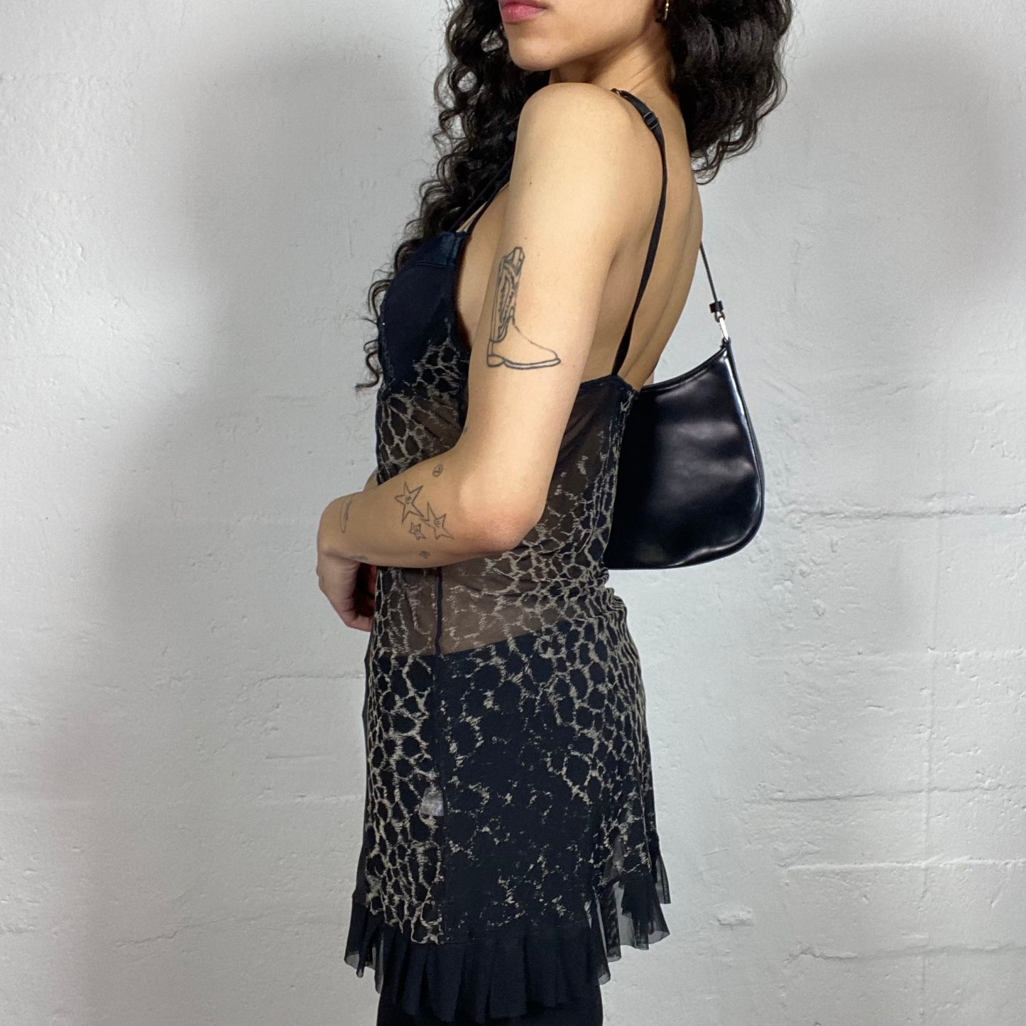 Vintage 2000's Dark Feminine See Through Animal Print Black and Brown Lingerie Dress (S)