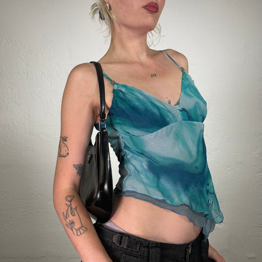 Vintage 2000's Pinko Summer Mermaid Water Aquamarine Blue Chiffon Cami Top (S)