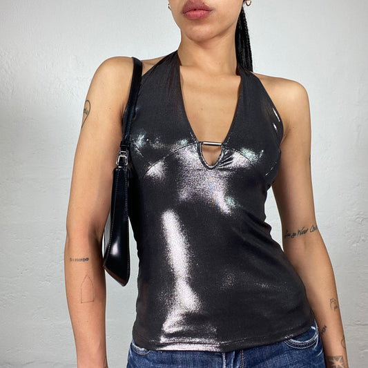 Vintage 2000's Glamorous Clubwear Metallic Shiny Neckholder Top (S)