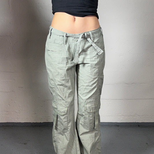 Vintage 2000's Hip Hop Girl Light Khaki Green Straight Cut Cargo Pants (M)