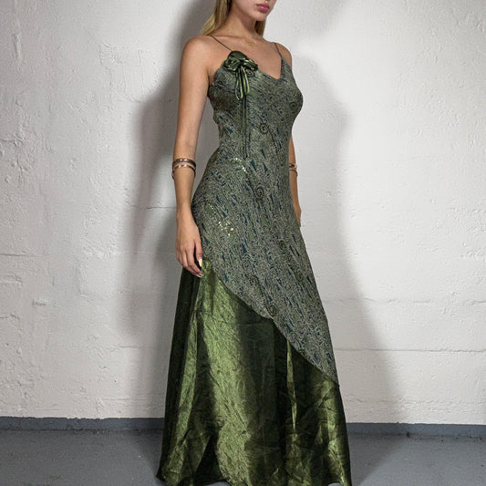 Vintage 2000's Fairy Girl Green Net Print with Sequins Mini Dress (S/M)