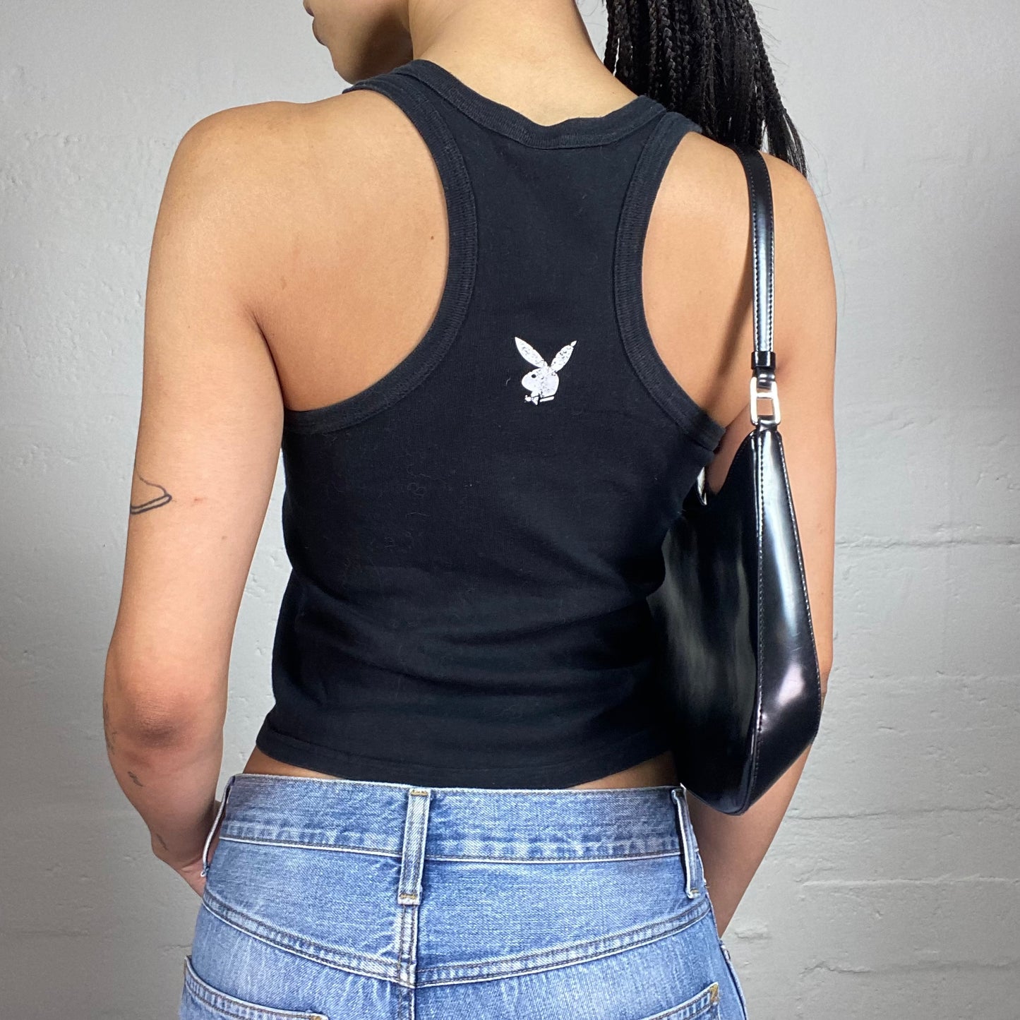 Vintage 2000's Playboy Sporty Black Cropped Playmate Typography Print Tank Top (S)