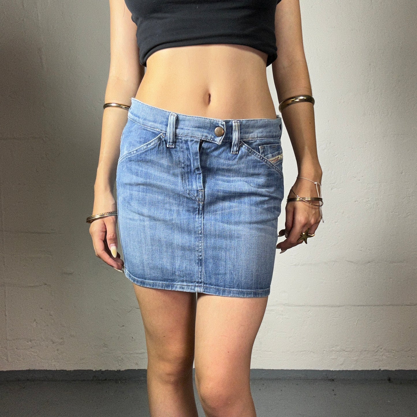 Vintage 2000's Diesel Skater Girl Classic Blue Denim Mini Clean Cut Skirt (S)