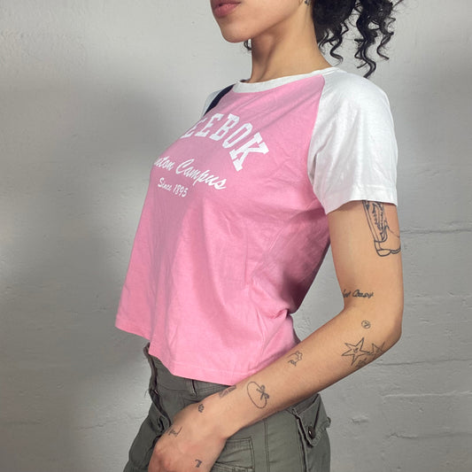 Vintage 2000's Archive Reebok Pink and White Boxy Fit Cropped Tee (M)