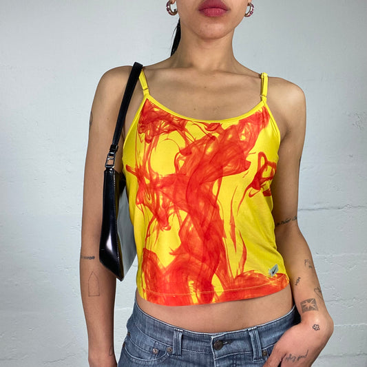 Vintage 2000's Nike Summer Girl Yellow Mini Cami Top with Red Abstract Fire Print (L)