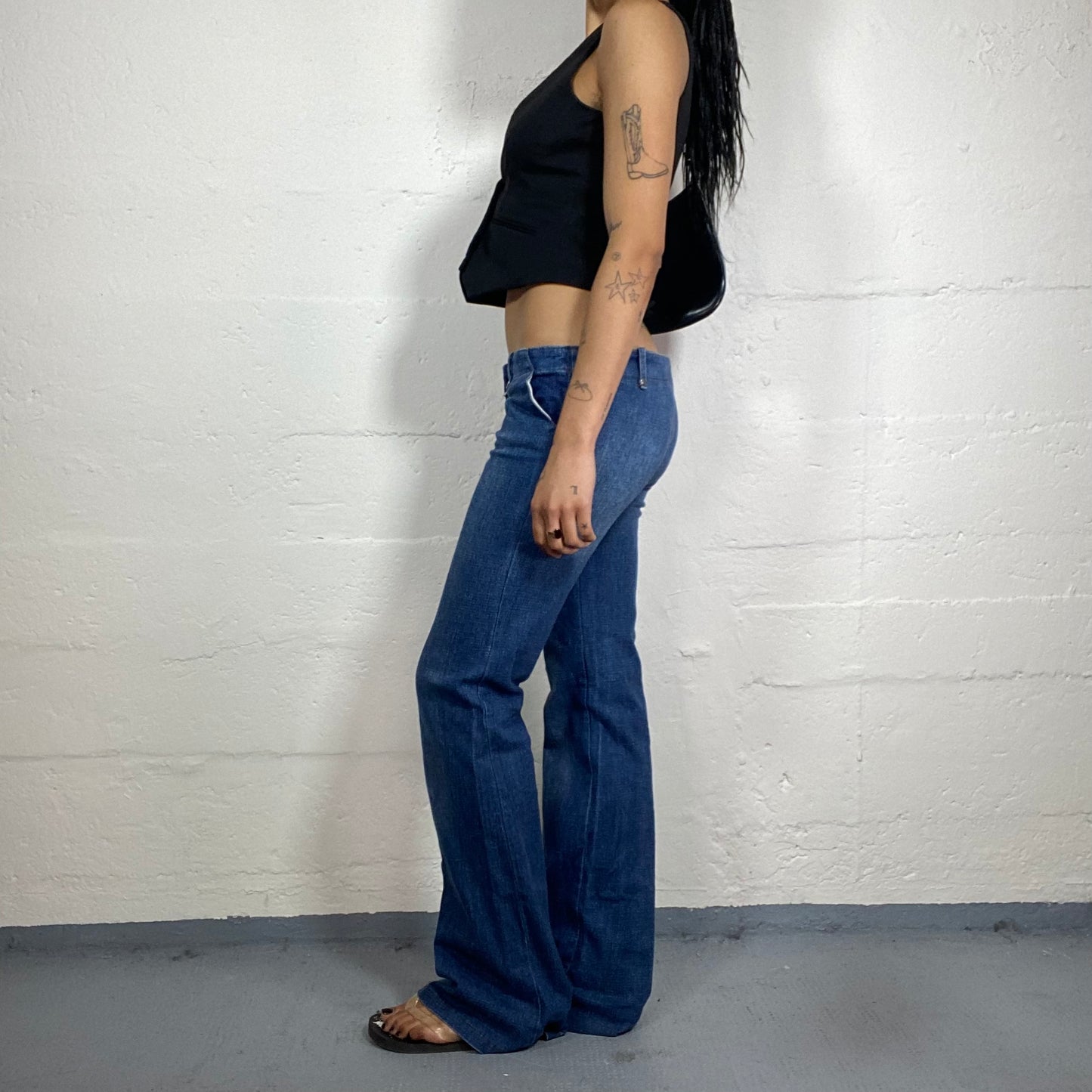 Vintage 2000's Downtown Girl Blue Denim Bootcut Low Waisted Jeans (M)
