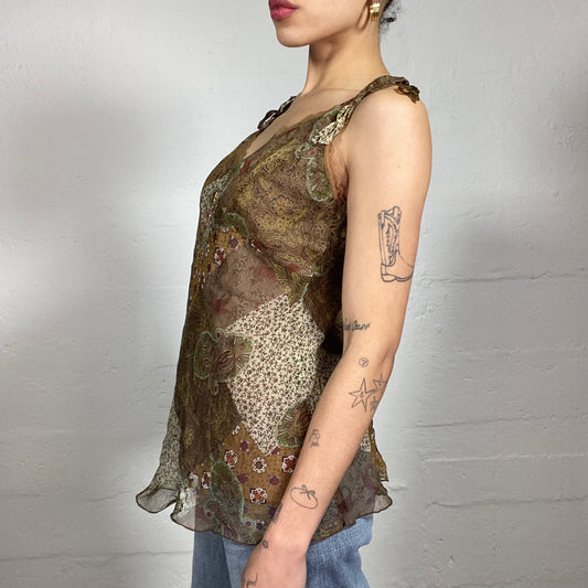 Vintage 2000's Boho Girl Shiffon Light Summer Printed Cami Top (M)