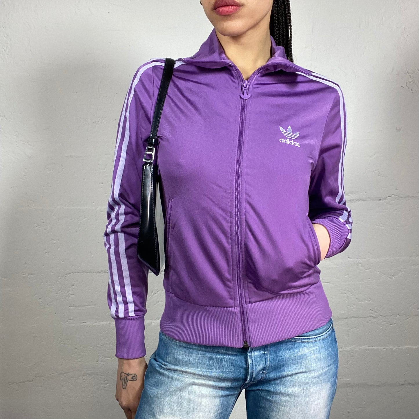 Vintage 2000’s Archive Adidas Sporty Purple Zip Up Pullover with Matching Tone Details (S)