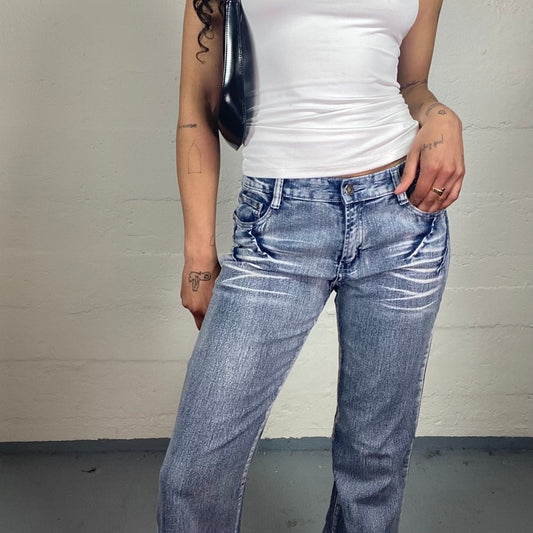 Vintage 2000's Streetwear Blue Wash Out Effect Denim Middle Waist Bootcut Jeans (M)