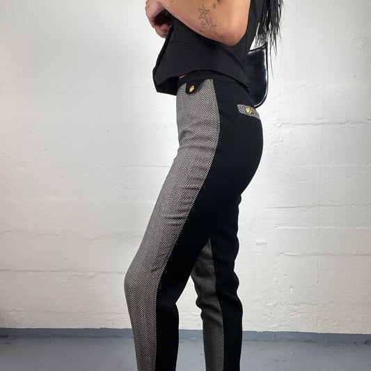 Vintage 2000's Versus Gianni Versace Office Girl Two-Sided Black and Grey High Rise Pants with Button Details (S)